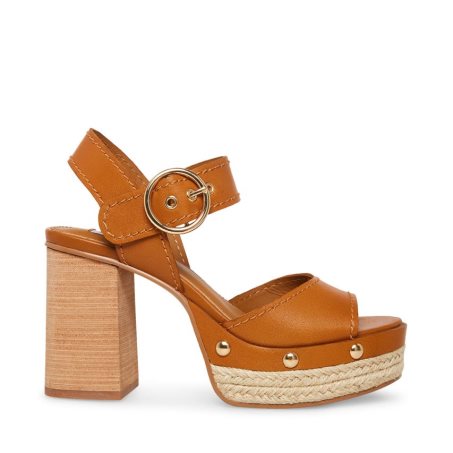 Brown Steve Madden Kamille Leather Women's Heels Sandals | PH 1678XOF